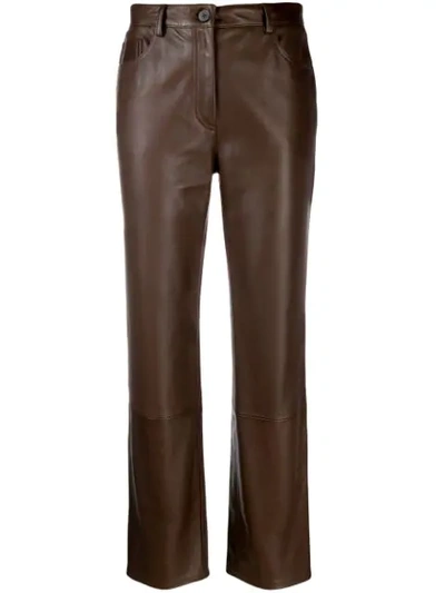 Shop The Row Leather Cropped Trousers In Brown