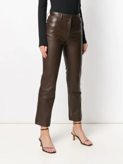 Shop The Row Leather Cropped Trousers In Brown