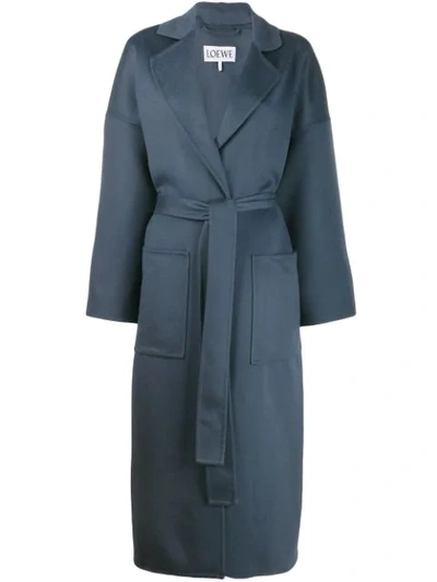 Shop Loewe Belted Wrap Coat In Blue
