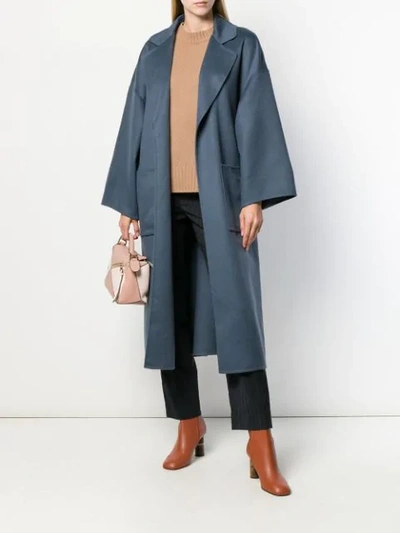 Shop Loewe Belted Wrap Coat In Blue