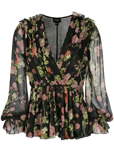 Shop Giambattista Valli Floral Pleated Blouse - Black