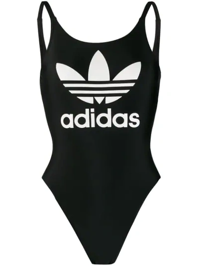 Shop Adidas Originals Contrast Logo Swimsuit In Black
