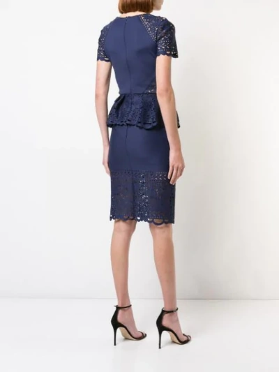 Shop Marchesa Notte Peplum Laced Dress In Blue