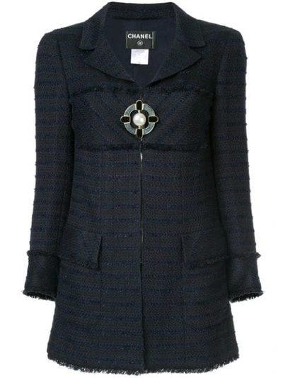Pre-owned Chanel Brooch Boucle Jacket In Blue