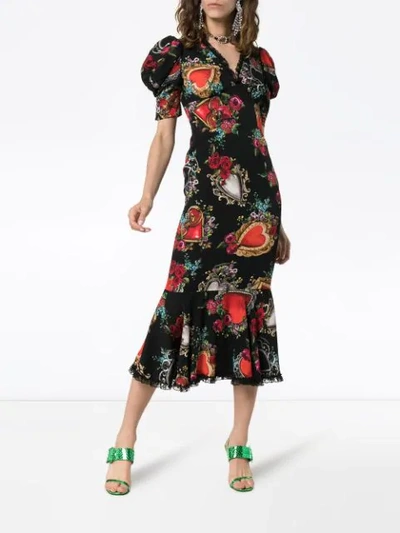 Shop Dolce & Gabbana Sacred Heart Print Puff Sleeve Dress In Hnbb3 Multicoloured