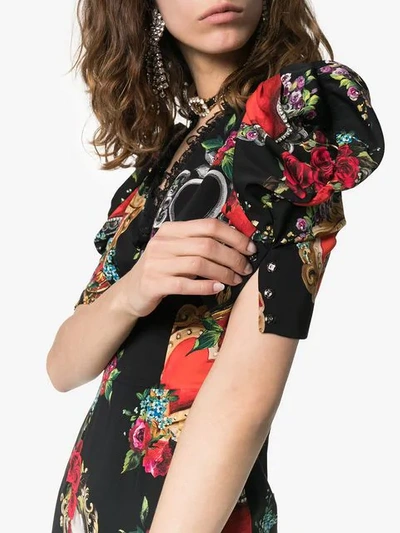 Shop Dolce & Gabbana Sacred Heart Print Puff Sleeve Dress In Hnbb3 Multicoloured