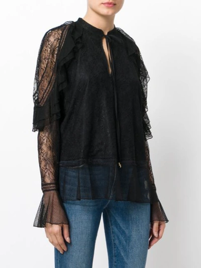 Shop Just Cavalli Lace Overlay Blouse In Black