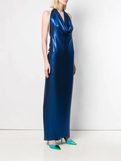 Shop Blanca Satin Draped Evening Dress - Blue