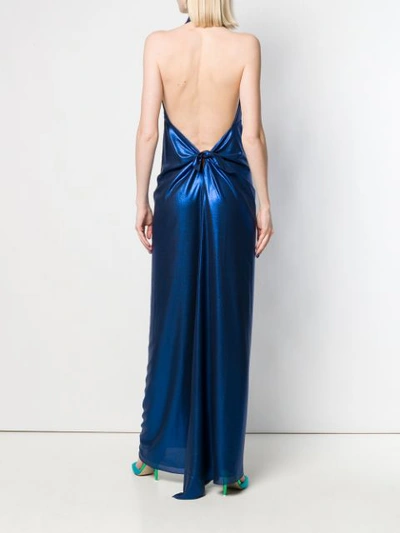 Shop Blanca Satin Draped Evening Dress - Blue