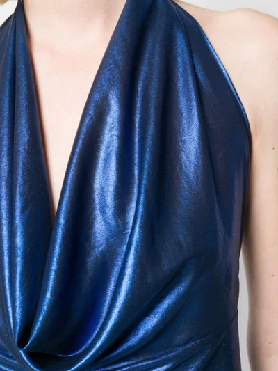 Shop Blanca Satin Draped Evening Dress - Blue