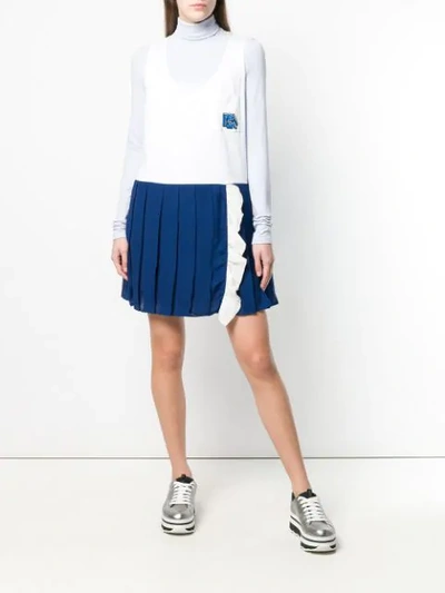 Shop Prada Ruffle Trim Pleated Shift Dress In White ,blue