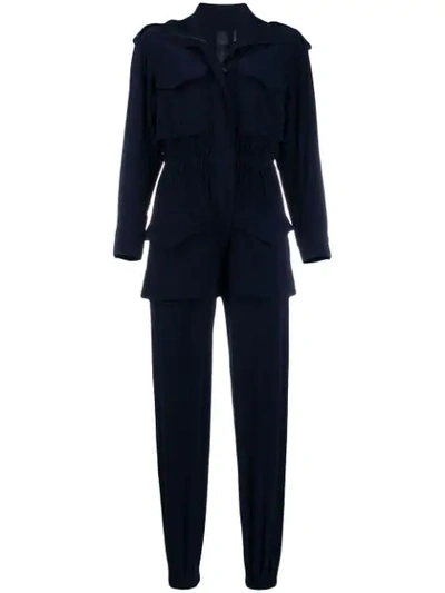 Shop Norma Kamali Long-sleeve Fitted Jumpsuit In Midnight