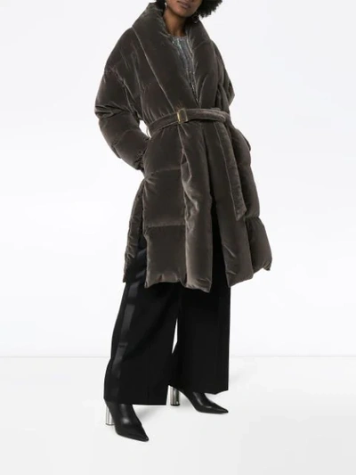 Shop Alexandre Vauthier Padded Belted Coat In Grey