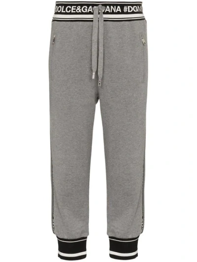 Shop Dolce & Gabbana Logo Design Cropped Cotton Track Pants In Grey