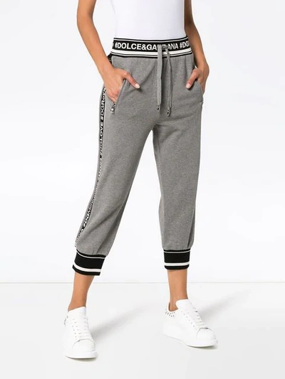 Shop Dolce & Gabbana Logo Design Cropped Cotton Track Pants In Grey