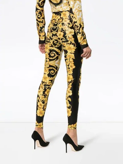 Shop Versace Baroque High Waist Printed Leggings In Yellow