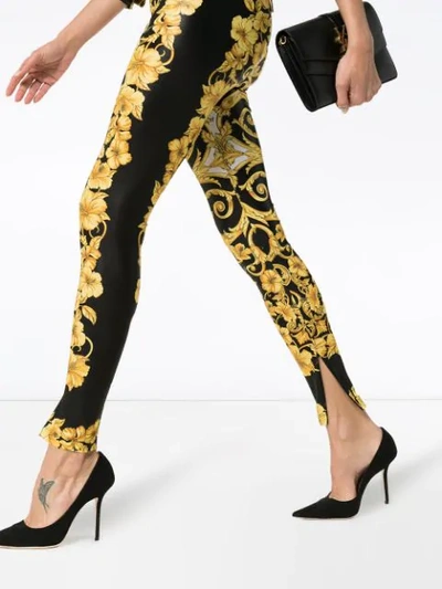 Shop Versace Baroque High Waist Printed Leggings In Yellow