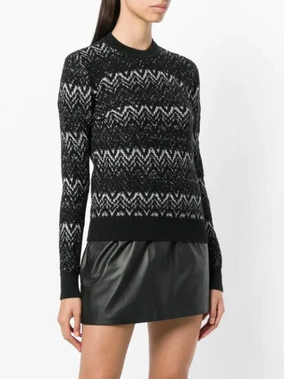 Saint Laurent Metallic Jacquard-knit Wool-blend Sweater In Black