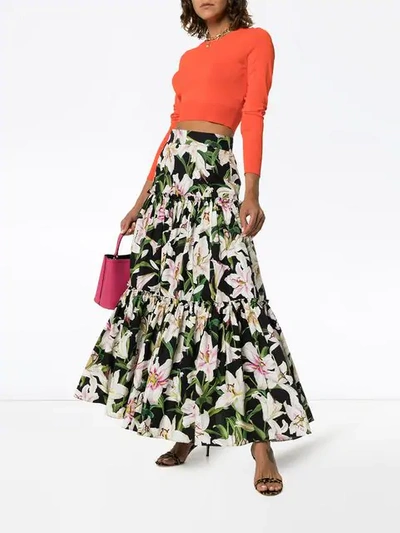 Shop Dolce & Gabbana Floral Print Tiered Skirt In Black