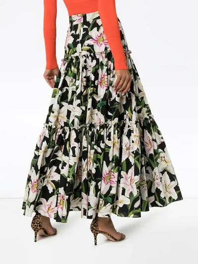 Shop Dolce & Gabbana Floral Print Tiered Skirt In Black