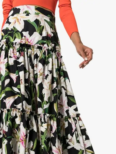 Shop Dolce & Gabbana Floral Print Tiered Skirt In Black