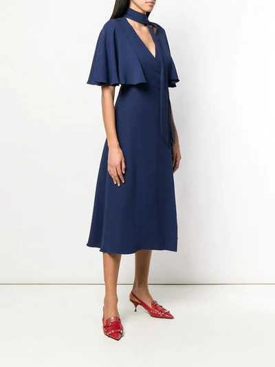 Shop Valentino Cape Sleeve Midi Dress In Blue
