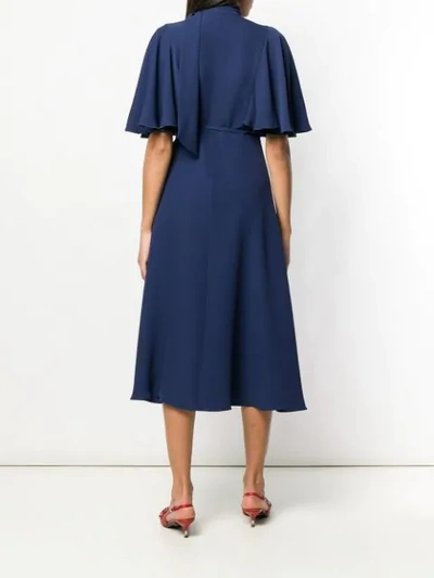 Shop Valentino Cape Sleeve Midi Dress In Blue