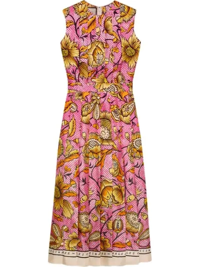 Shop Gucci Floral Print Pleated Dress In Pink