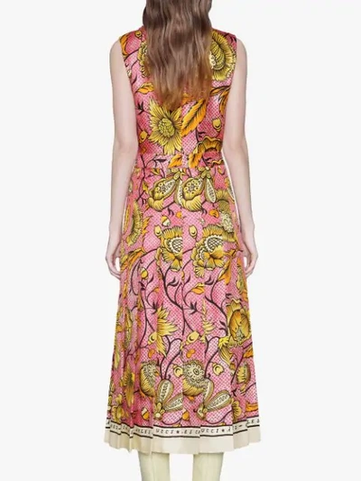 Shop Gucci Floral Print Pleated Dress In Pink