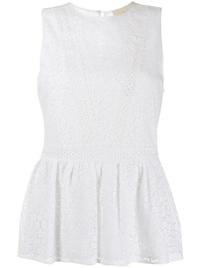 Shop Michael Michael Kors Embroidered Lace Sleeveless Top In White