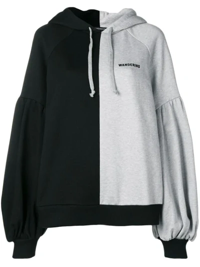 Shop Wandering Logo Colour Block Hoodie In Grey