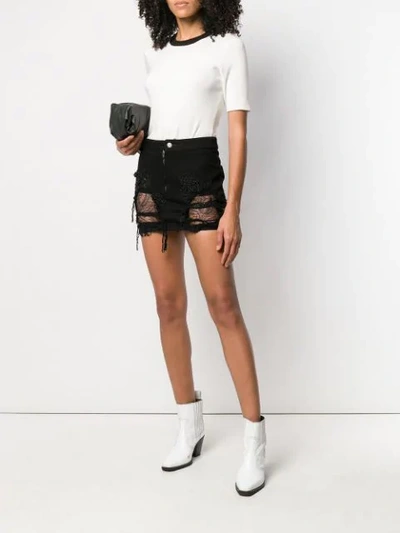 Shop Almaz Denim And Lace Mini Skirt In Black