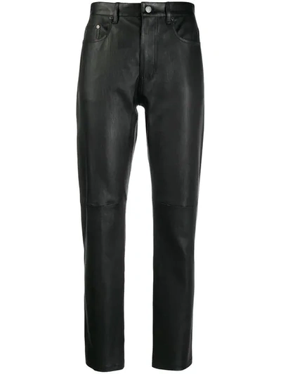 Shop Joseph Leather Straight Trousers In Black