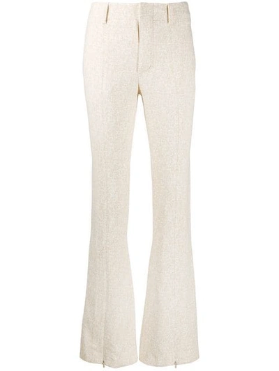 Shop Chloé Textured Flared Trousers In Neutrals