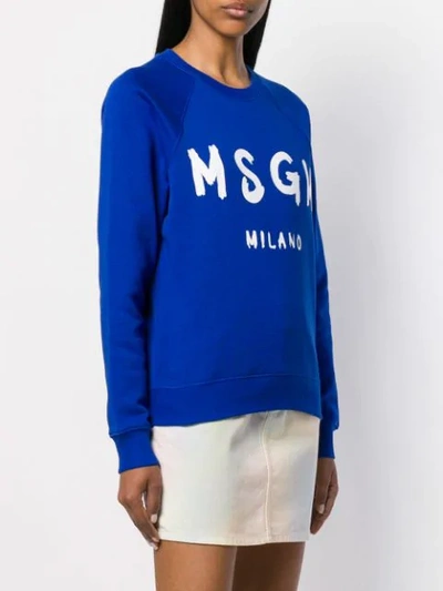 Shop Msgm Crew Neck Logo Sweatshirt In Blue