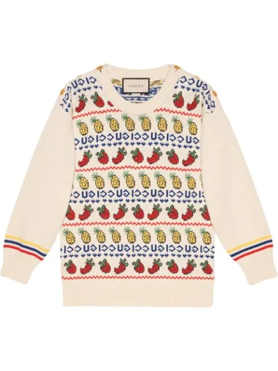 Shop Gucci Fruit Intarsia Jumper In White