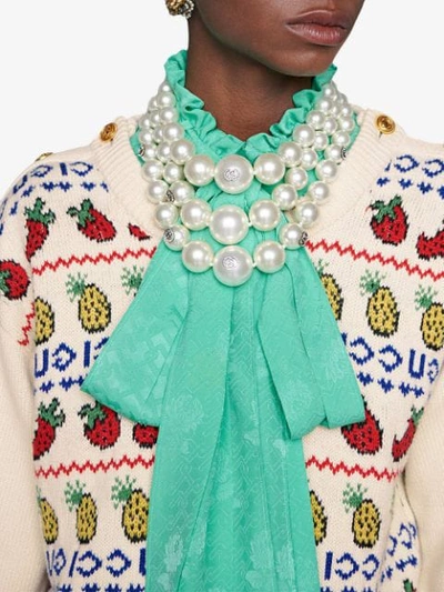 GUCCI 菠萝与草莓针织上衣 - 白色
