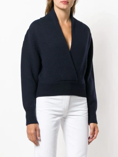 Shop A_plan_application Cropped V-neck Sweater In Blue