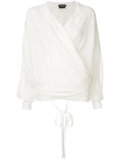 Shop Tom Ford Long-sleeve Wrap Blouse In White