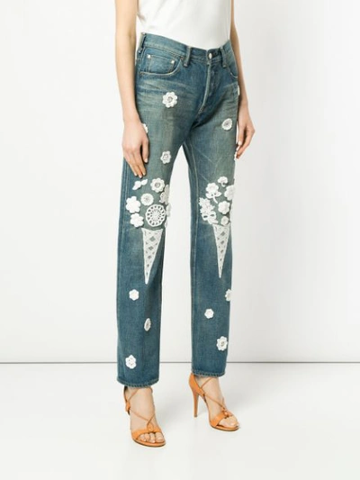 Shop Tu Es Mon Tresor Dead Stock Lace Patch Bouquet Jeans In Blue