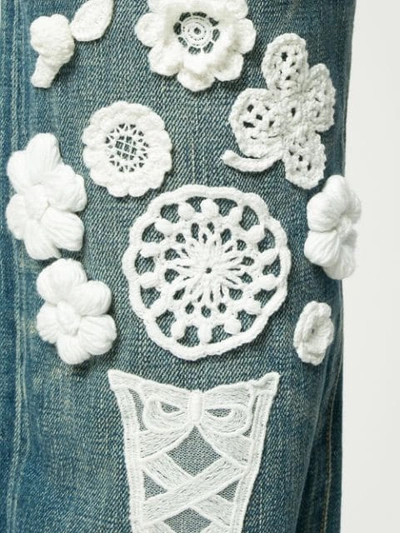 Shop Tu Es Mon Tresor Dead Stock Lace Patch Bouquet Jeans In Blue