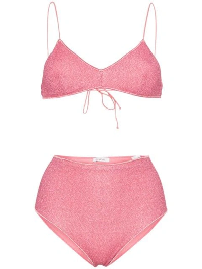 Shop Oseree Lumière High-rise Bikini Set In Pink