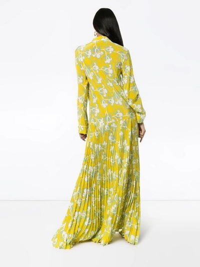 Shop Valentino Graphic Elder Crepe De Chine Maxi Dress In Yellow