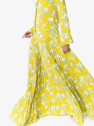VALENTINO 超长花卉图案绉纱连衣裙 - 黄色