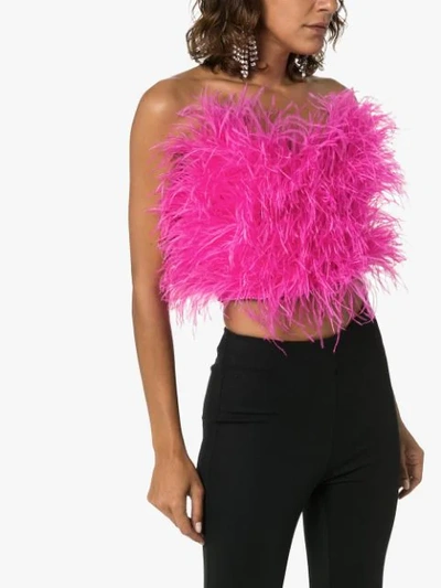 Shop Attico Feather Cropped Top In Pink