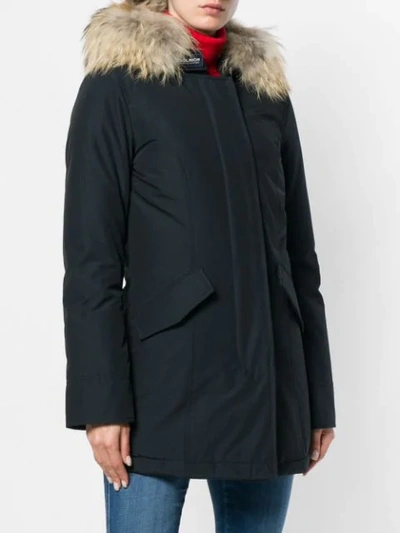 Shop Woolrich Fur Raincoat In Blue