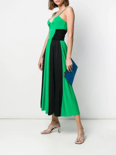 Shop Msgm Ruched Panelled Dress In Green