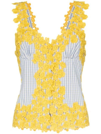 Shop Rosie Assoulin Floral Embroidered Cotton Tank Top  In 939-blue Yellow