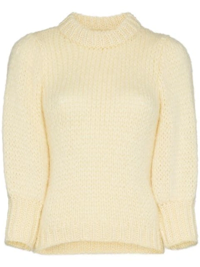 Shop Ganni 'juliard' Pullover Mit Puffärmeln In Neutrals