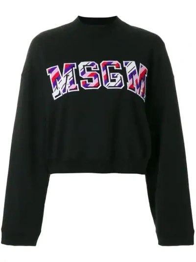 Shop Msgm Front Logo Cropped Sweatshirt - Black